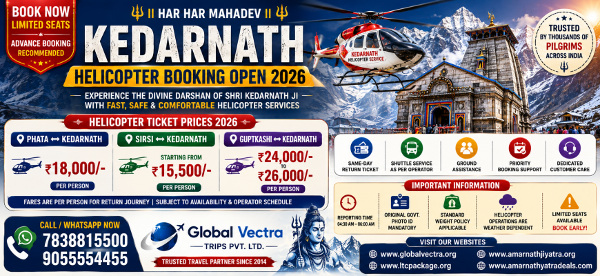 Kedarnath Helicopter Tickets Booking 2026 – Phata, Sirsi & Guptkashi